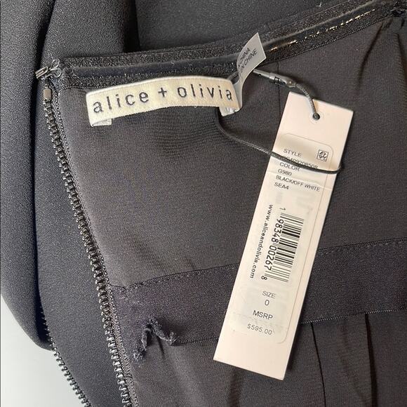 Alice + Olivia Retha Strapless Pleated Maxi Dress in Black & Off White Size 0 - Picture 9 of 10